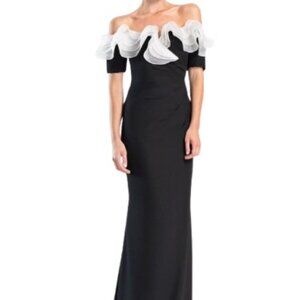 Elegant Black and White Off-Shoulder Dress